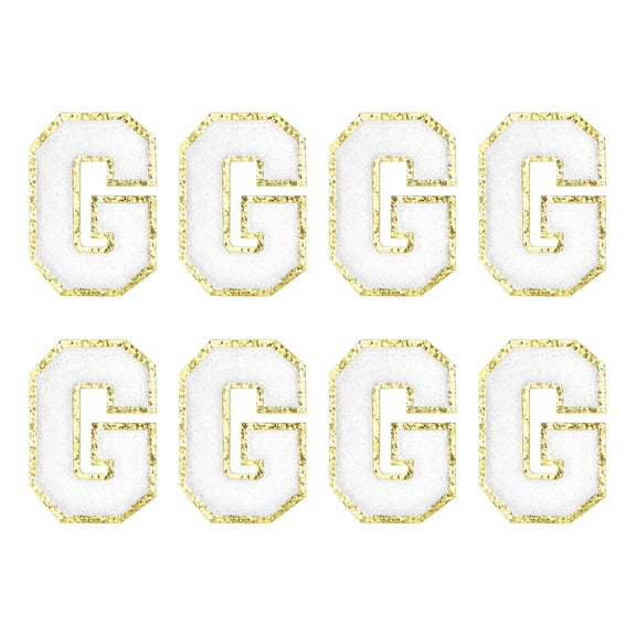 Uxcell Chenille Letter G Embroidered Patches 2.2" Self Adhesive Letter Stickers for Clothing(White, Pack of 8)