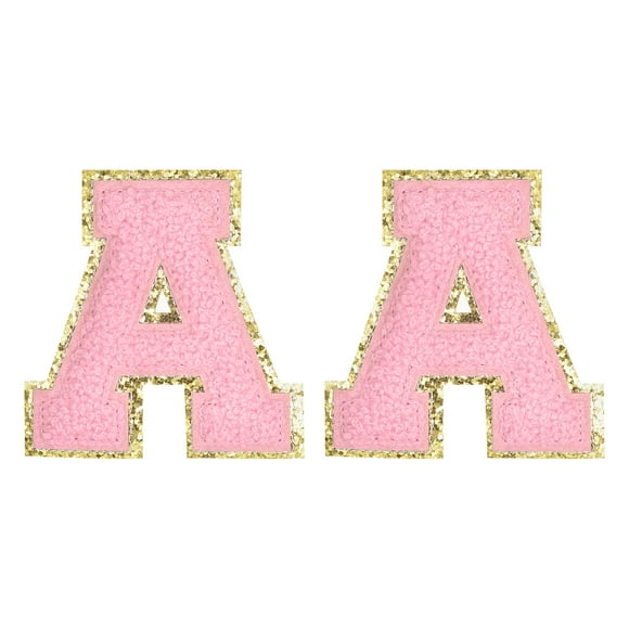 Uxcell Chenille Letter Patches 2.2" Self Adhesive Letter A Stick on Embroidered Patch for Clothing Repair (Pink, Pack of 2)