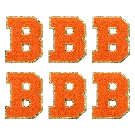 Uxcell Chenille Letter Patches 2.2" Self Adhesive Letter B Stick on Embroidered Patch Sew on Letter Stickers Applique for Repairing Clothing Jeans Shoes Hats DIY(Orange, Pack of 6)