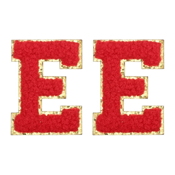Uxcell Chenille Letter Patches 2.2" Self Adhesive Letter E Stick on Embroidered Patch for Clothing Repair (Red, Pack of 2)