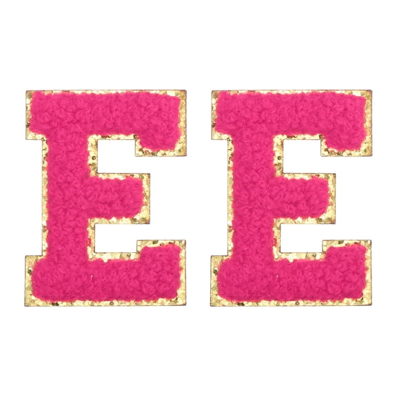 Uxcell Chenille Letter Patches 2.2" Self Adhesive Letter E Stick on Embroidered Patch for Clothing Repair (Rose Red, Pack of 2)