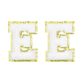 Uxcell Chenille Letter Patches 2.2" Self Adhesive Letter E Stick on Embroidered Patch for Clothing Repair (White, Pack of 2)