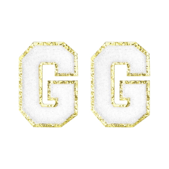 Uxcell Chenille Letter Patches 2.2" Self Adhesive Letter G Stick on Embroidered Patch for Clothing Repair (White, Pack of 2)
