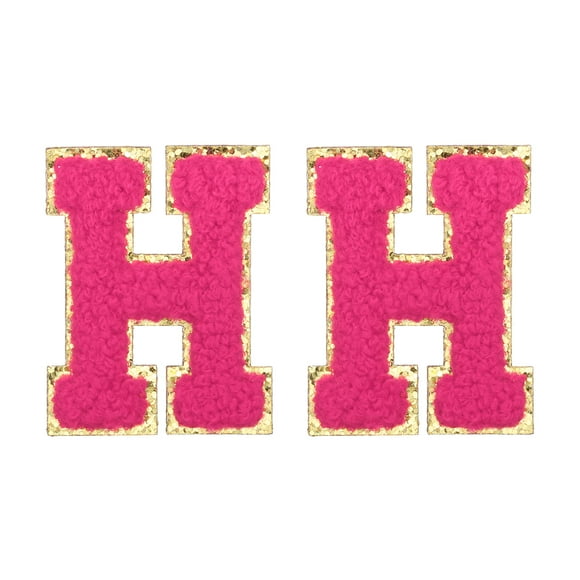 Uxcell Chenille Letter Patches 2.2" Self Adhesive Letter H Stick on Embroidered Patch for Clothing Repair (Rose Red, Pack of 2)