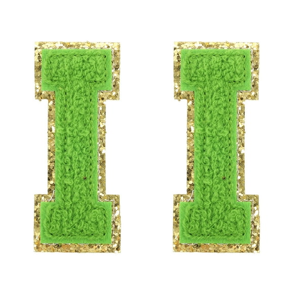 Uxcell Chenille Letter Patches 2.2" Self Adhesive Letter I Stick on Embroidered Patch for Clothing Repair (Green, Pack of 2)