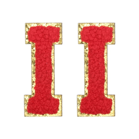 Uxcell Chenille Letter Patches 2.2" Self Adhesive Letter I Stick on Embroidered Patch for Clothing Repair (Red, Pack of 2)