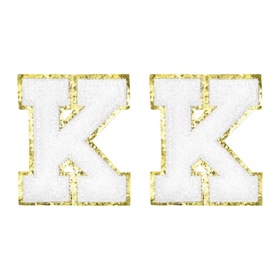 Uxcell Chenille Letter Patches 2.2" Self Adhesive Letter K Stick on Embroidered Patch for Clothing Repair (White, Pack of 2)