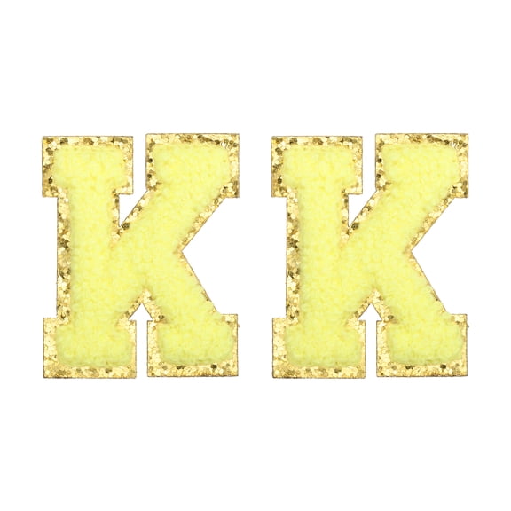 Uxcell Chenille Letter Patches 2.2" Self Adhesive Letter K Stick on Embroidered Patch for Clothing Repair (Yellow, Pack of 2)