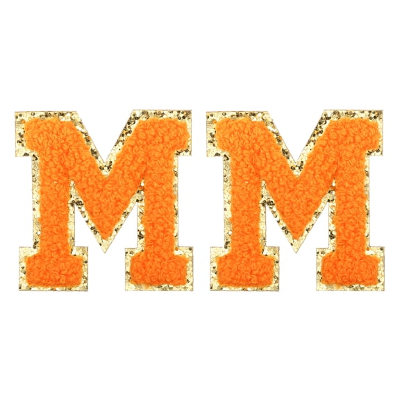 Uxcell Chenille Letter Patches 2.2" Self Adhesive Letter M Stick on Embroidered Patch for Clothing Repair (Orange, Pack of 2)