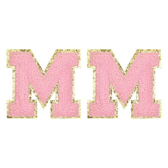 Uxcell Chenille Letter Patches 2.2" Self Adhesive Letter M Stick on Embroidered Patch for Clothing Repair (Pink, Pack of 2)