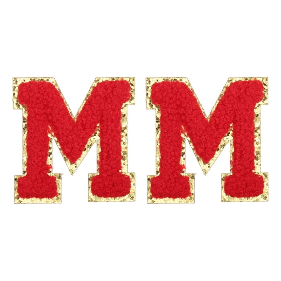 Uxcell Chenille Letter Patches 2.2" Self Adhesive Letter M Stick on Embroidered Patch for Clothing Repair (Red, Pack of 2)