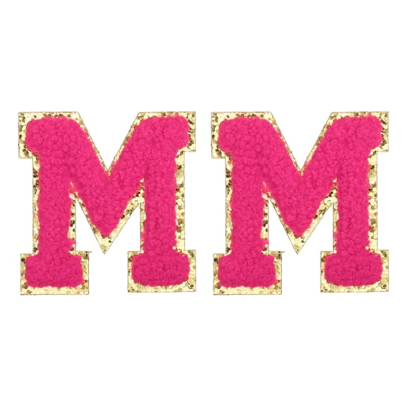 Uxcell Chenille Letter Patches 2.2" Self Adhesive Letter M Stick on Embroidered Patch for Clothing Repair (Rose Red, Pack of 2)