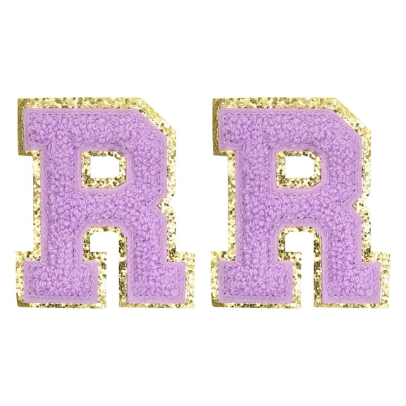 Uxcell Chenille Letter Patches 2.2" Self Adhesive Letter R Stick on Embroidered Patch for Clothing Repair (Purple, Pack of 2)