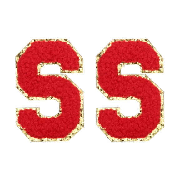 Uxcell Chenille Letter Patches 2.2" Self Adhesive Letter S Stick on Embroidered Patch for Clothing Repair (Red, Pack of 2)