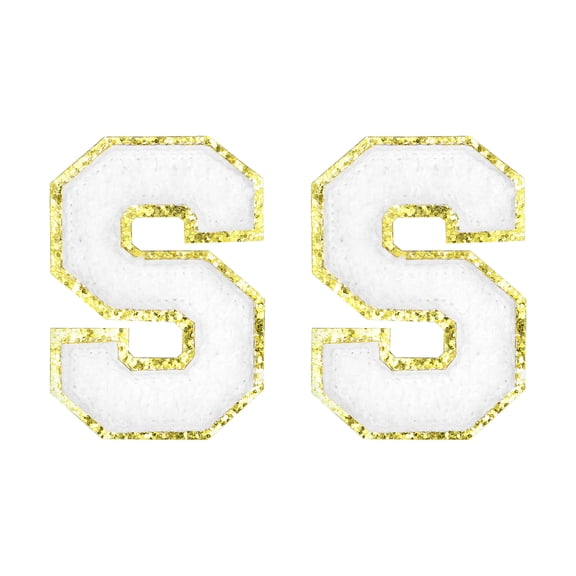 Uxcell Chenille Letter Patches 2.2" Self Adhesive Letter S Stick on Embroidered Patch for Clothing Repair (White, Pack of 2)