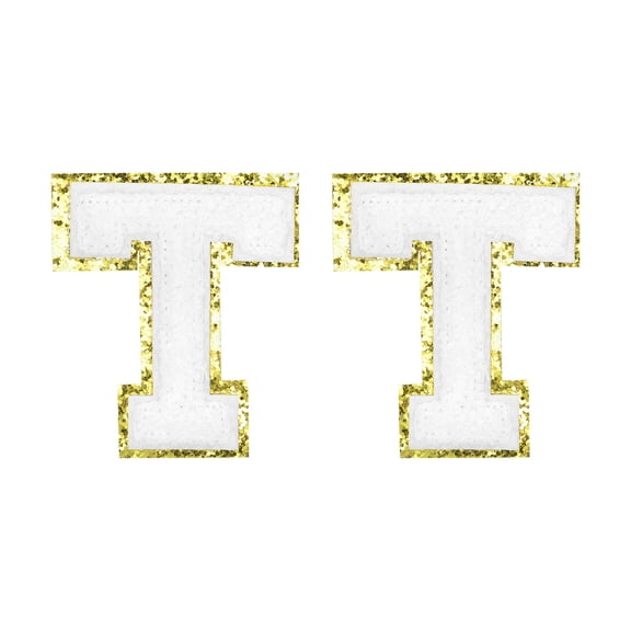 Uxcell Chenille Letter Patches 2.2" Self Adhesive Letter T Stick on Embroidered Patch for Clothing Repair (White, Pack of 2)