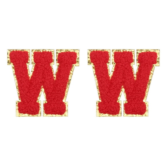 Uxcell Chenille Letter Patches 2.2" Self Adhesive Letter W Stick on Embroidered Patch for Clothing Repair (Red, Pack of 2)