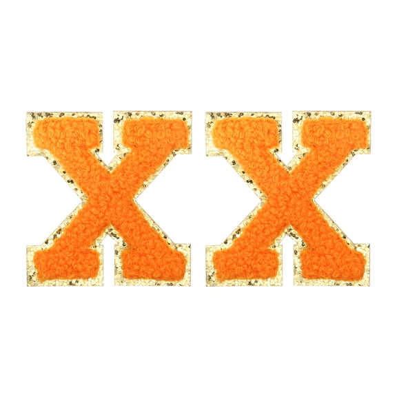 Uxcell Chenille Letter Patches 2.2" Self Adhesive Letter X Stick on Embroidered Patch for Clothing Repair (Orange, Pack of 2)