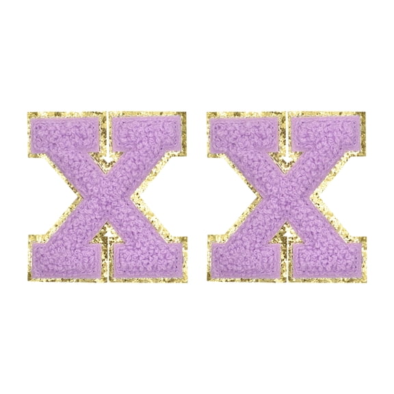 Uxcell Chenille Letter Patches 2.2" Self Adhesive Letter X Stick on Embroidered Patch for Clothing Repair (Purple, Pack of 2)