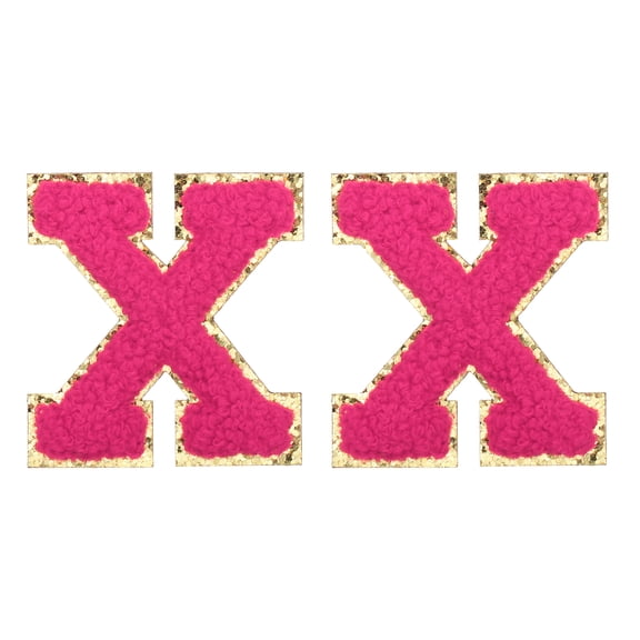 Uxcell Chenille Letter Patches 2.2" Self Adhesive Letter X Stick on Embroidered Patch for Clothing Repair (Rose Red, Pack of 2)