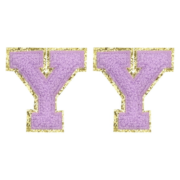 Uxcell Chenille Letter Patches 2.2" Self Adhesive Letter Y Stick on Embroidered Patch for Clothing Repair (Purple, Pack of 2)