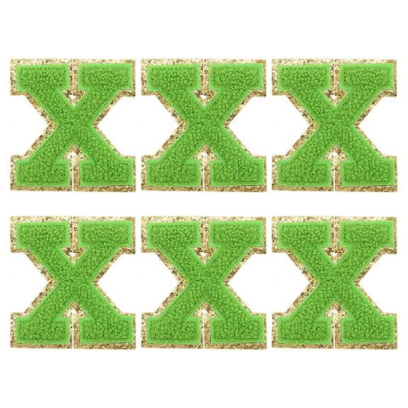 Uxcell Chenille Letter Patches 2.2" Self Adhesive Letter x Stick on Embroidered Patch Sew on Letter Stickers Applique for Repairing Clothing Jeans Shoes Hats DIY(Green, Pack of 6)