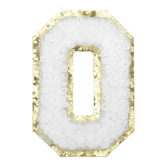 Uxcell Chenille Letter Patches Letter O Iron on Patches Decorative Repair Sew on Appliques Glitters Edge White 2.2"