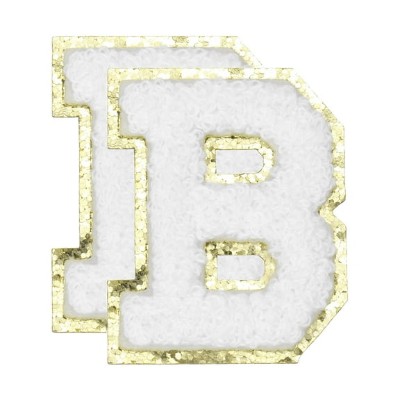 Uxcell Chenille Letter Patches 2 Pcs Letter B Iron on Patches Repair Sew on Appliques Glitters Edge White 2.2"