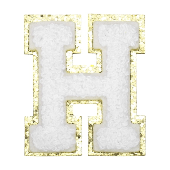 Uxcell Chenille Letter Patches Letter H Iron on Patches Decorative Repair Sew on Appliques Glitters Edge White 2.2"
