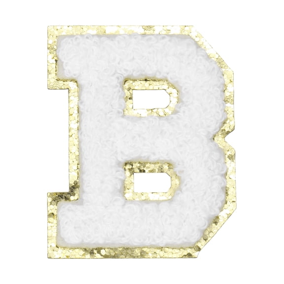 Uxcell Chenille Letter Patches Letter B Iron on Patches Decorative Repair Sew on Appliques Glitters Edge White 2.2"