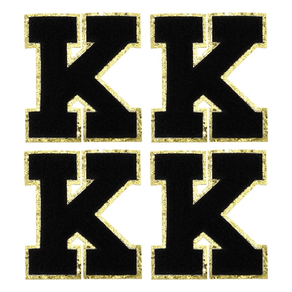 Uxcell Chenille Letter Patches 3.1" Alphabet K Iron on Embroidered Patch Stickers for Clothing Repair (Black, Pack of 4)