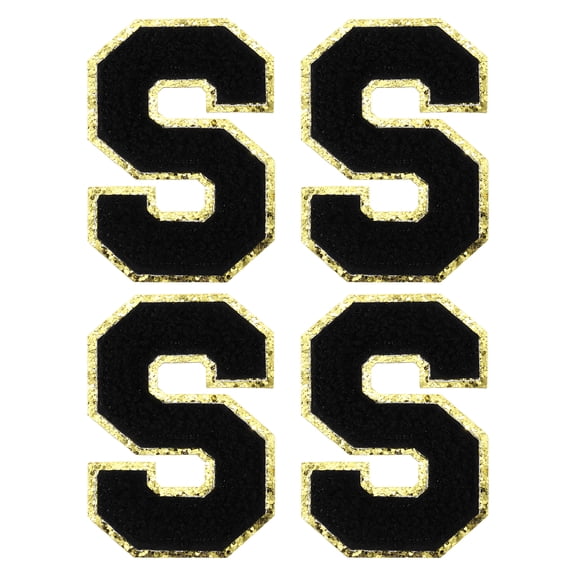 Uxcell Chenille Letter Patches 3.1" Alphabet S Iron on Embroidered Patch Stickers for Clothing Repair (Black, Pack of 4)