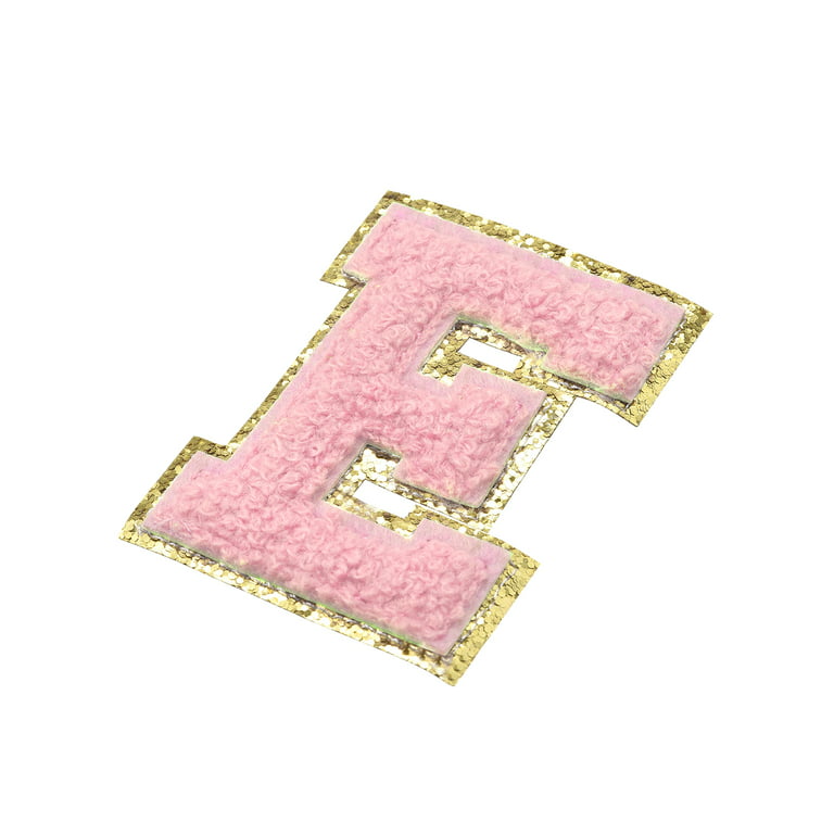 Uxcell Chenille Letter Patches Iron on Letter Patches Pink Alphabet E 3in  Height for Clothing Pack of 4 