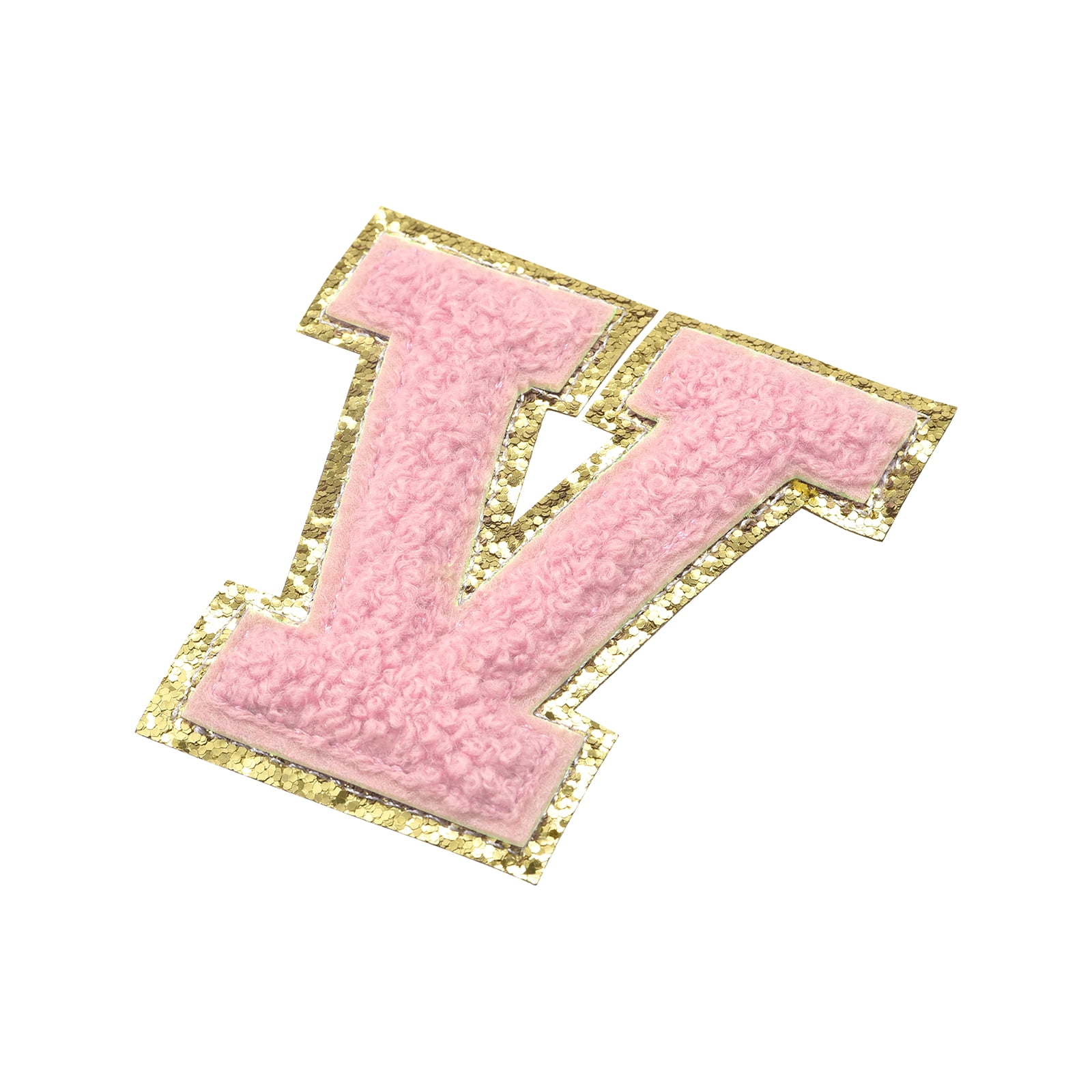 Uxcell Chenille Letter Patches Iron on Letter Patches Pink Alphabet V 3in  Height for Clothing Pack of 4 