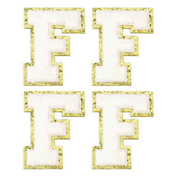 Uxcell Chenille Letter Patches Self Adhesive 3.1" Alphabet F Stick on Embroidered Patch(White, Pack of 4)