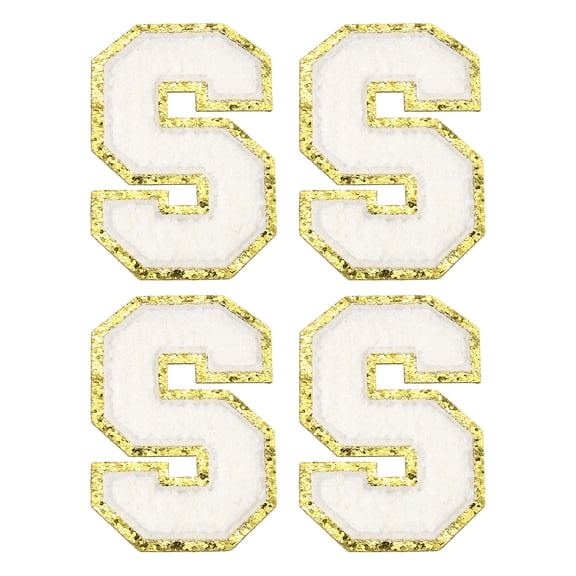 Uxcell Chenille Letter Patches Self Adhesive 3.1" Alphabet S Stick on Embroidered Patch(White, Pack of 4)
