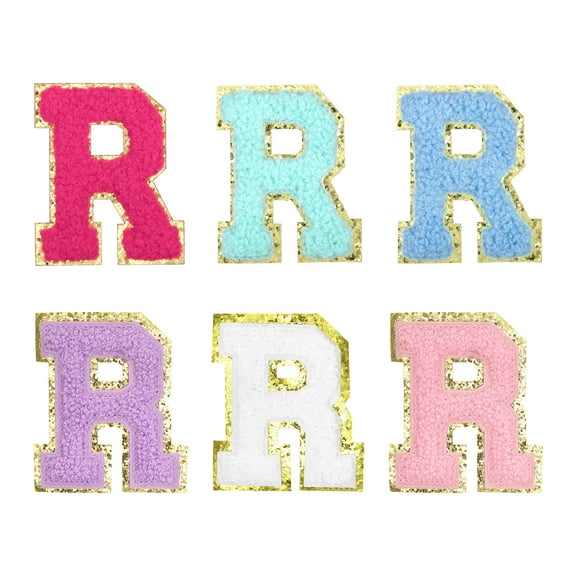 Uxcell Chenille Letter Patches Self Adhesive Alphabet R Stick on Embroidered Patch(Multicolored, Pack of 6)