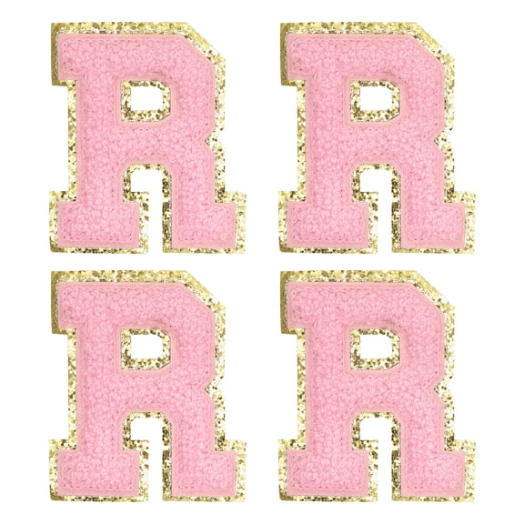 Uxcell Chenille Letter Patches Self Adhesive Alphabet R Stick on Embroidered Patch(Pink, Pack of 4)