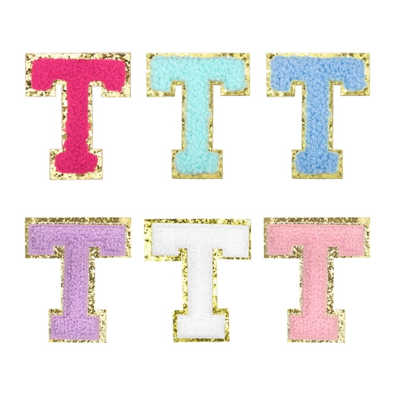 Uxcell Chenille Letter Patches Self Adhesive Alphabet T Stick on Embroidered Patch(Multicolored, Pack of 6)