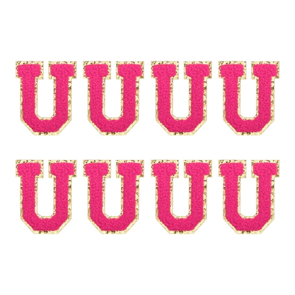 Uxcell Chenille Letter U Embroidered Patches 2.2" Self Adhesive Letter Stickers for Clothing(Rose Red, Pack of 8)