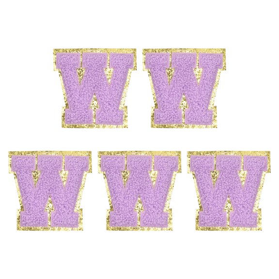 Uxcell Chenille Letter W Embroidered Patches 2.2" Self Adhesive Letter Stickers for Clothing(Purple, Pack of 5)