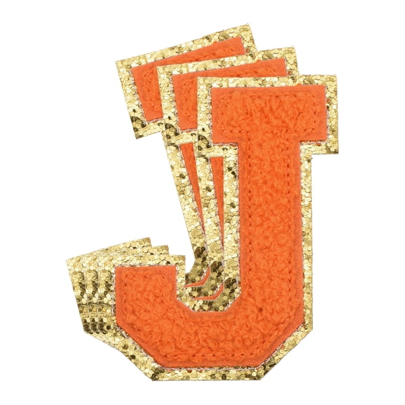 Uxcell Chenille Letter x Patches Large Size 3.15"x2.17" 3PCS(Orange) Shape J