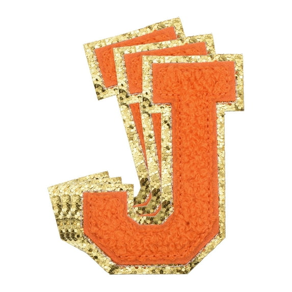 Uxcell Chenille Letter x Patches Large Size 3.15"x2.17" 3PCS(Orange) Shape J