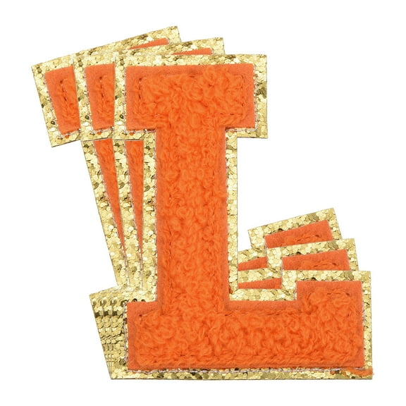 Uxcell Chenille Letter x Patches Large Size 3.15"x2.36" 3PCS(Orange) Shape L