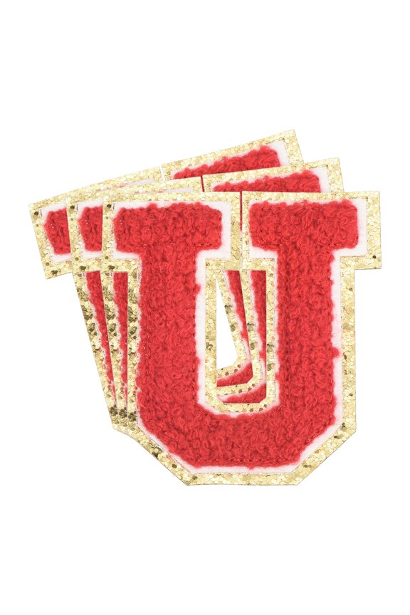 Chenille Letter x Patches Large Size 3.15"x2.83" 3PCS(Red) Shape U