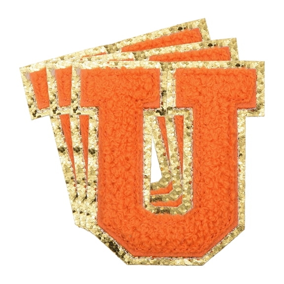 Uxcell Chenille Letter x Patches Large Size 3.15"x2.95" 3PCS(Orange) Shape U