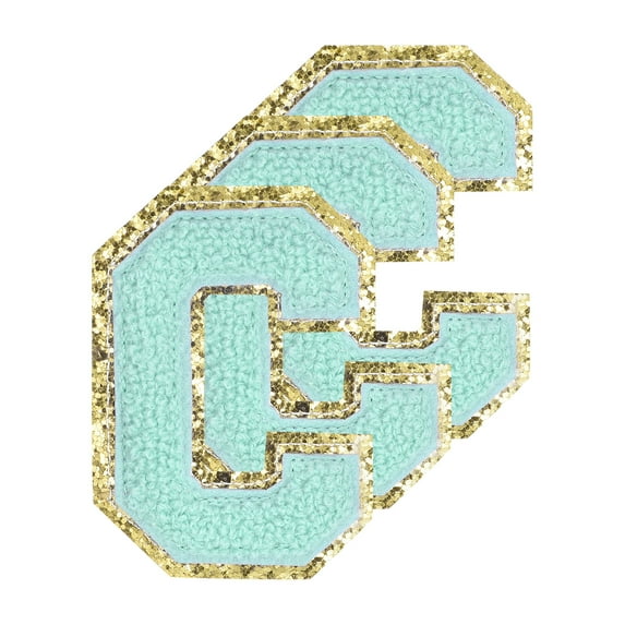 Uxcell Chenille Letters C Patches Large Size 80mm/3.15 Inch C Patches Golden Glitter for Clothing, Pack of 3(Blue)