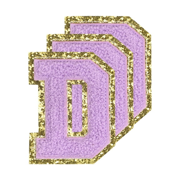 Uxcell Chenille Letters D Patches Large Size 80mm/3.15 Inch D Patches Golden Glitter for Clothing, Pack of 3(Purple)