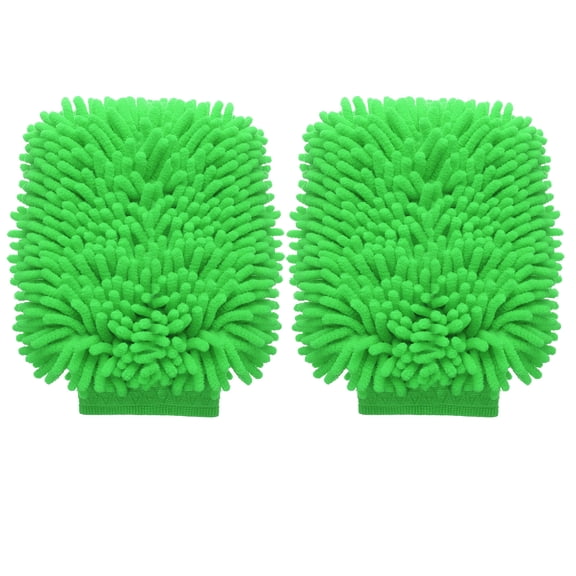 Uxcell Chenille Microfiber Car Wash Mitts 9" x 5.5" Scratch Free Wash Gloves Absorbent for Car Washing Home Clean Green