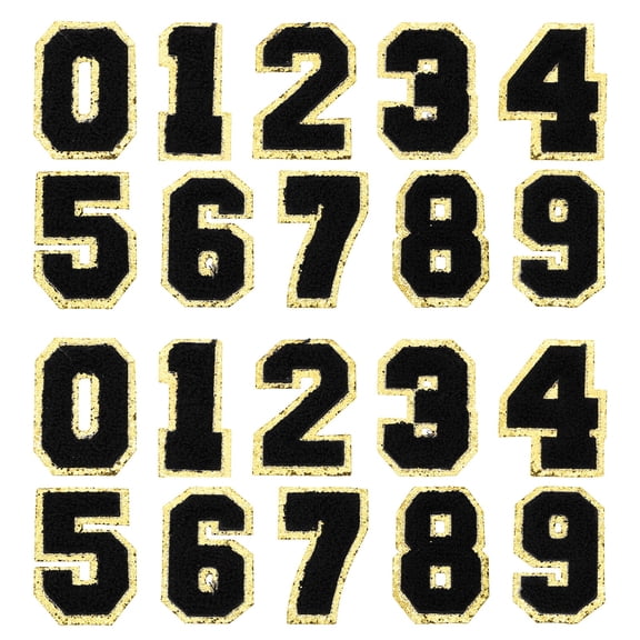 Uxcell Chenille Number Patches Self-Adhesive Number Patch Appliques Stickers for DIY Clothing Hat Decor Black with Gold Edge